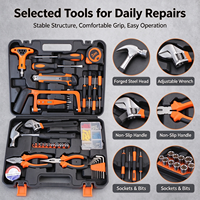 Kit d'outils à main pour la maison, pour réparation DIY, 45 pièces, comprenant marteau, pinces, tournevis, douilles, avec étui de rangement en plastique soufflé