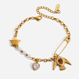 Fashion Charm <b>Bracelet</b> Gold Tone Star Bird Pendant Pearl Heart <b>Crystal</b> Jewelry for Women Gift - Product Image 1