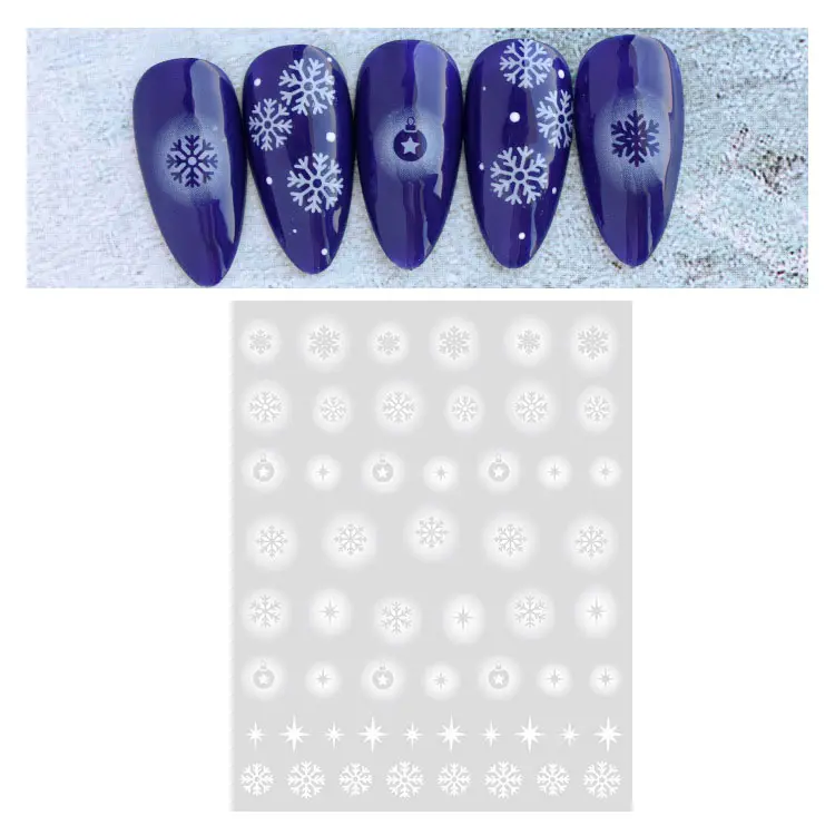 Autocollant pour ongles en forme de neige personnalisé 2d nail art gel uv hiver autocollants pour ongles de Noël