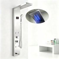 Panneaux de douche cascade muraux en acier inoxydable avec pommeau de douche thermostatique LED noir de luxe