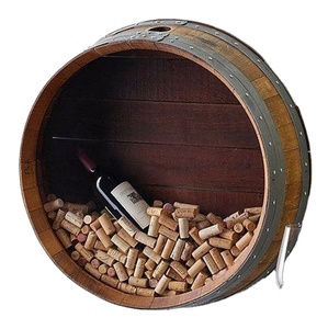 Présentoir mural vintage en fût de chêne, style vignoble, seaux et fûts ronds en bois élégants pour la décoration de bar - Product Image 1