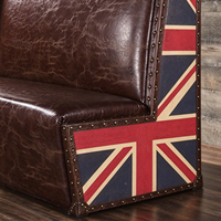 Canapé de restaurant vintage en cuir vieilli rembourré, double face, avec motif Union Jack