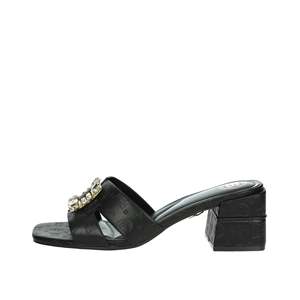 Sandales à talons Laura Biagiotti pour femme, noires, avec boucle monogramme, bout carré, talon moyen - Product Image 1