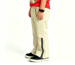 SOONREE - Jeans évasés pour enfants - Design tendance - <span class=keywords><strong>Beige</strong></span> - Fermeture éclair - Denim - Streetwear - Hip Hop - Pantalons pour garçons - Vente en gros - Haute qualité - OEM - Product Image 4