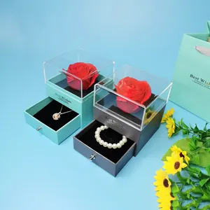 Acrylic transparent cover Romance Eternal Flower box necklace ring box rose jewelry gift box valentine's day mothers day gifts