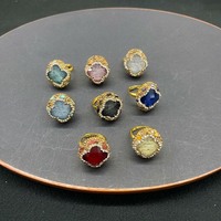 Bague en Pierre Naturelle pour Femme, Gemmes Colorées, Cristal, Strass, Bague Statement Dorée, Bijoux Vintage Tendance, Vente en Gros