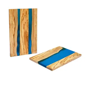 Solid Wood Bule Epoxy Resin Cutting Board Luxury Cheeseboard Epoxy River Charcuterie Board for Kitchen