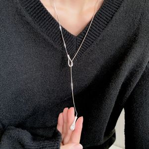 Collier long en argent sterling S925 en forme de goutte d'eau pour femme, chaîne minimaliste pour pull, longueur 68 cm, bijou cadeau - Product Image 3