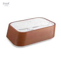 Table basse rectangulaire moderne de luxe en marbre, recouverte de cuir, pour salon