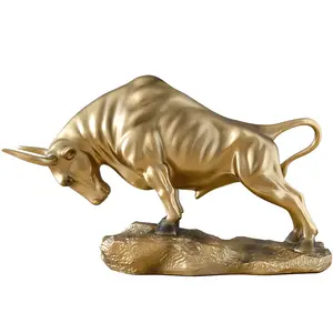 创意商务礼品家居现代艺术树脂雕塑桌面装饰品黄金树脂动物牛华尔街公牛雕像