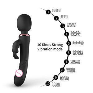 Commercio all'ingrosso 10 vibrazioni 2 motori doppio testa di coniglio vibratore bacchetta <span class=keywords><strong>3</strong></span> funzione Dildo giocattoli sessuali per la masturbazione - Product Image 2