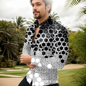 New Men Breathable Knitted Polyester Single Button Quick Drying Anti Wrinkle Fashion Printed Spring Casual Business Custom Shirt - Product Image 2