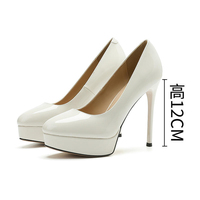 Élégantes Escarpins Femme en PU Verni à Double Plateforme, Bout Rond, Talons Aiguilles, Chaussures Habillées à Enfiler pour Fête et Mariage, Vente en Gros