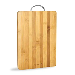 Papan potong bambu dapur organik, blok tukang daging, papan talenan kayu dengan pegangan perangkat keras