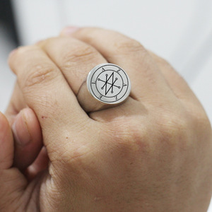 Round Engraved Symbol Pattern <b>Ring</b> 22mm Geometric Design Unisex Fashion Jewelry Gift Gold Color - Product Image 2