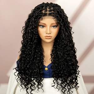 Braided Synthetic <strong>Hair</strong> Glueless Full Lace Three-Strand Adjustable Cap Wig #1B Black African Women's Wholesale - Product Image 2