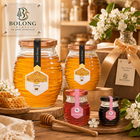 Botol Kaca Madu Ramah Lingkungan Food Grade 100ml 180ml 400ml 750ml dengan Tutup Aluminium, Kemasan Sirup, Logo Custom Grosir Bolong