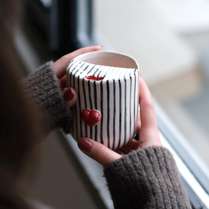 Taza de Viaje de Cerámica a Rayas al por Mayor, Taza de Café Hecha a Mano para Llevar - Product Image 6