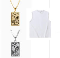 Conjunto de 3 Piezas para Hombre, Estilo Hip Hop Urbano, Collar con Colgante Grabado con Frases de Sabiduría, Joyería de Acero Inoxidable, Camisetas de Algodón para Hombre
