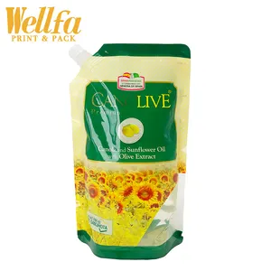 Factory Custom Printed Sunflower Olive Oil Plastic Doypack 1L 3L 5L Standing Coconut Cooking Oil Packaging Bag Spout Pouch