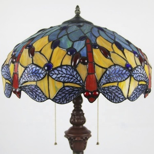 LongHuiJing 16 Inch Handcrafted Red Dragonfly Tiffany Stained Glass LED Traditional Floor Lamp-Home Decor Art <b>Lighting</b> - Product Image 2