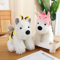 Boneka Anjing West Highland White Terrier Lembut dan Lucu, Boneka Duduk dengan Hiasan Topi Hewan yang Dapat Dilepas, Hadiah untuk Anak-Anak