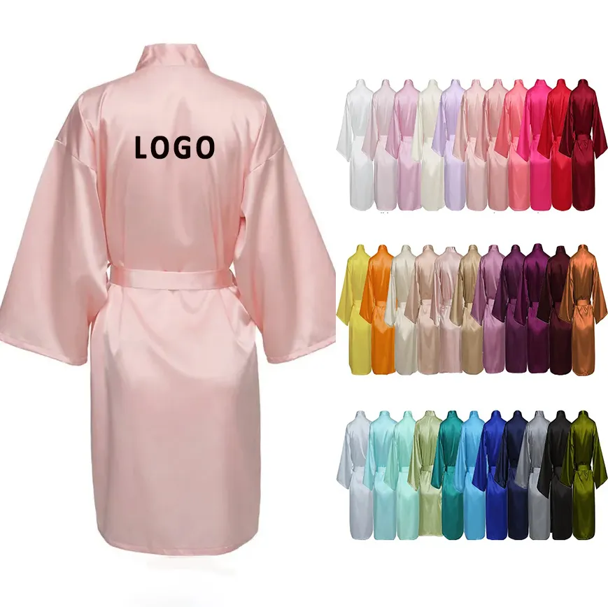 Luxo cetim seda robe mulheres noiva dama de honra noite crescido casamento festa mulheres sleepwear manhã vestido quimono vestes nupciais