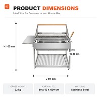Barbecue à charbon de bois pliable 80x40x100cm en acier inoxydable avec grille pivotante à 180 degrés pour terrasse extérieure