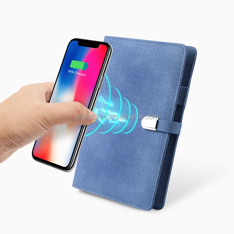 Chargeur sans fil A5 en cuir PU, batterie externe avec verrouillage USB