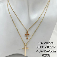 Collier double chaîne réglable XUPING en alliage de cuivre plaqué or avec croix superposée et perles d'imitation pour femme, vente en gros