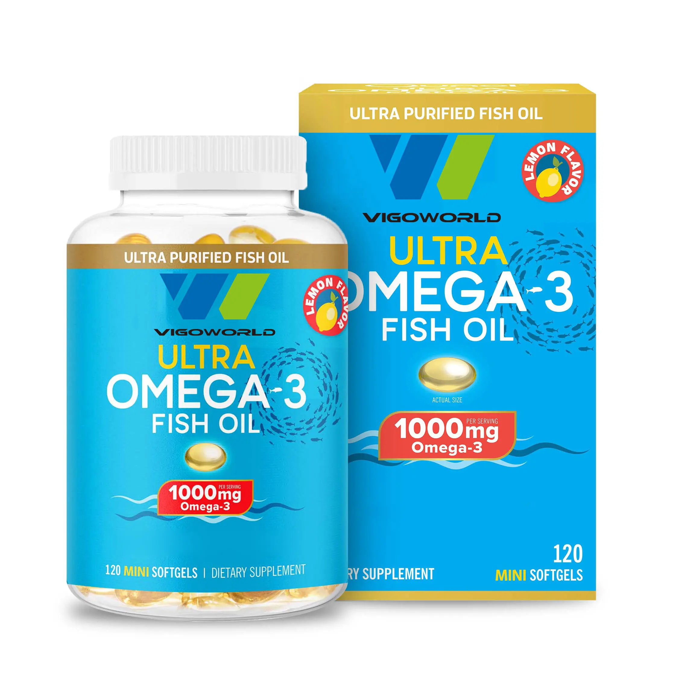 Omega3-Mini Softgels de pescado puro Omega 3, soporte para suplemento de DHA, ayuda para el soporte del cerebro y la salud general