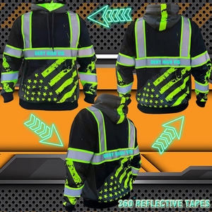 Sweat à capuche de sécurité réfléchissant haute visibilité ANSI classe 3 drapeau américain vêtements de travail pull sweat polyester chaud haute visibilité sweat à capuche - Product Image 2