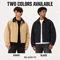 Blouson de travail vintage délavé 100 % coton pour homme, coupe ample, épaules tombantes, effet vieilli, fermeture éclair, streetwear, logo personnalisé, vente en gros