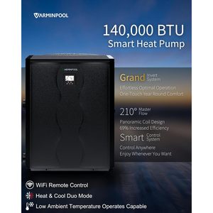 ปั๊มความร้อนสระว่ายน้ำ Varminpool 140000 Btu อินเวอร์เตอร์ 220-240V พร้อมระบบ Smart Wifi สำหรับสระว่ายน้ำทั้งแบบตั้งพื้นและแบบฝังดิน - Product Image 4