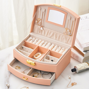Elegant Multi Layer Jewelry <b>Box</b> With <b>Mirror</b> And Lock For Women's Jewellery Storage Rectangle Shape Plain Design - Product Image 2