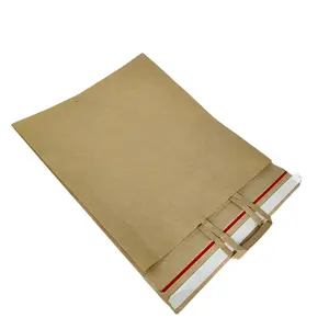 토트 백이있는 공장 도매 맞춤형 갈색 크래프트 종이 봉투 테이프가있는 맞춤형 로고 허용