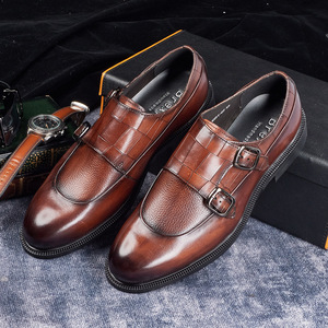 Zapatos Monk Strap Negros para Hombre, de Cuero Genuino, Estilo Boda, Cierre de Hebilla, Suela de Goma, para Todas las Temporadas, Estilo Casual - Product Image 2