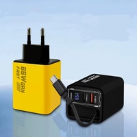 65W Universelles Digital-Display Wandladegerät mit Integriertem Verlängerungskabel Typ-C USB-Anschlüsse Galliumnitrid Schnellladegerät für Elektrogeräte