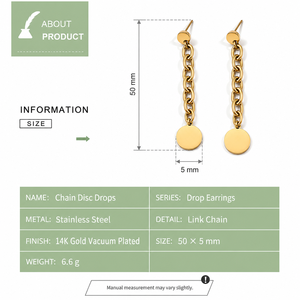 ต่างหูแบบห่วงโซ่สแตนเลสชุบทอง 14K ยาว 50 มม. - Product Image 3