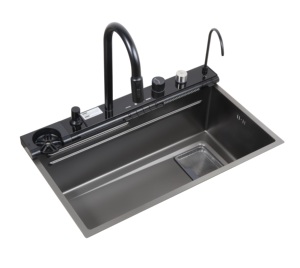 Évier simple fait main 750x450mm facile à nettoyer |   AW-7545JY 201 SS Robinet de comptoir avec finitions PVD, montage intelligent sur plancher - Product Image 2