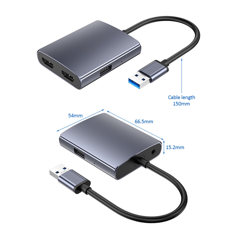 U2H USB3, от 0 до двух дисплеев 1080p @ 60 Гц USB3.0 3,5 мм стерео разъем для наушников совместимый с MacOS USB Для HDMI адаптеров