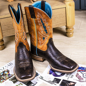 Botas Vaqueras Occidentales Bordadas con Estilo para Hombre, Botas de <span class=keywords><strong>Caballero</strong></span> con Tacón Grueso, <span class=keywords><strong>Botines</strong></span> de Motero Vintage para un Look Robusto - Product Image 5