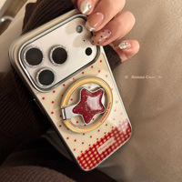 Coque de téléphone magnétique avec support intégré, design étoile rouge assorti, pour Apple 17 Pro Max, iPhone 16, 13, 15, 14, finition galvanisée