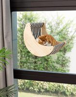 Perchoir en bois moderne et écologique pour chats Lit de fenêtre d'intérieur pour chat avec ventouses solides Siège de fenêtre pour chat rayé pour l'observation des oiseaux