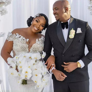 Mumuleo Beauty perle perline abito da sposa per la sposa Vestidos De Novia Off the spalla stile <span class=keywords><strong>Country</strong></span> tromba abiti da sposa - Product Image 3