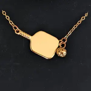 Pickleballs Jewelry Necklaces Customize Non Tarnish Pvd Plated Pickleball Paddle Necklace Stainless Steel Pickleball Necklace