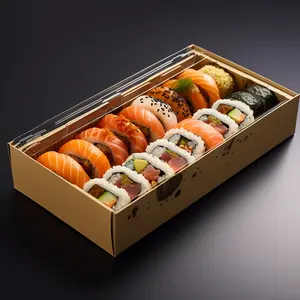 Large Capacity Custom Logo Paper Sushi Boxes Wholesale Take-out Use Boxes Food Folding Box Customized Paperboard Environmental