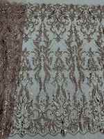 Tissu en maille lourde brodée de perles, motif floral baroque, de luxe, avec sequins, pour la couture et les tenues de soirée