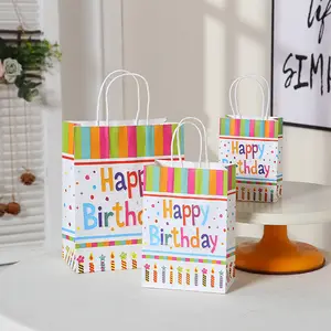Sacchetti regalo in carta Kraft sacchetto regalo compleanno buon compleanno timbrato multicolore