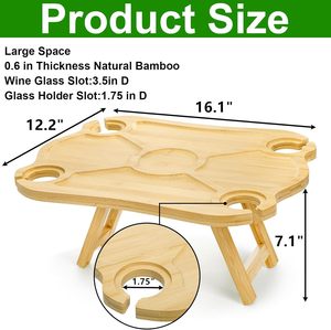 Tavolo da Picnic Portatile Pieghevole, Vassoio per Snack da Picnic in Bambù con Portabicchieri per Vino, Ideale per Parco, Spiaggia e Viaggi - Product Image 2